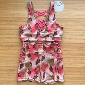 Iron Yokai Chochin & Kasa Obake Crisscross Sports Bra & Shorts Activewear Set